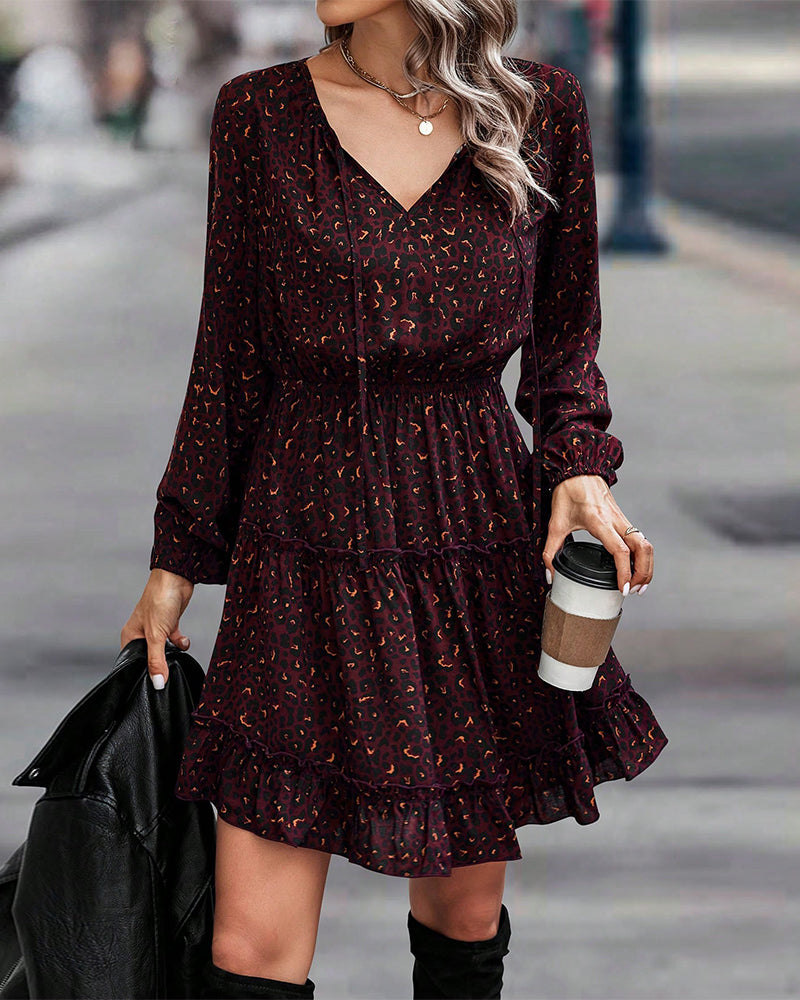 LP | V-neck dress with A-line print