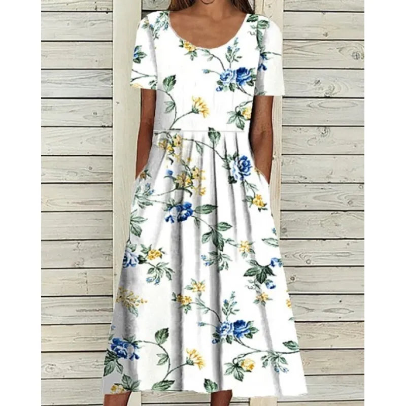 LP | Linen dress with pockets and watercolor floral print