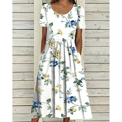 LP | Linen dress with pockets and watercolor floral print