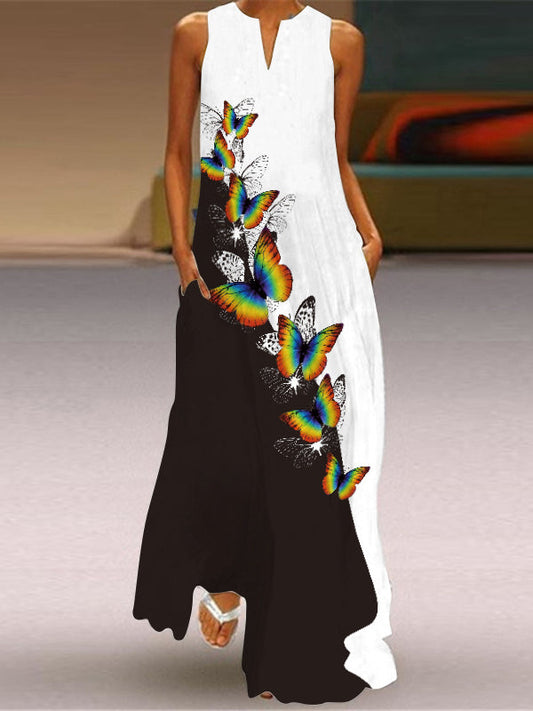 LD Sleeveless maxi dress with V-neck and print