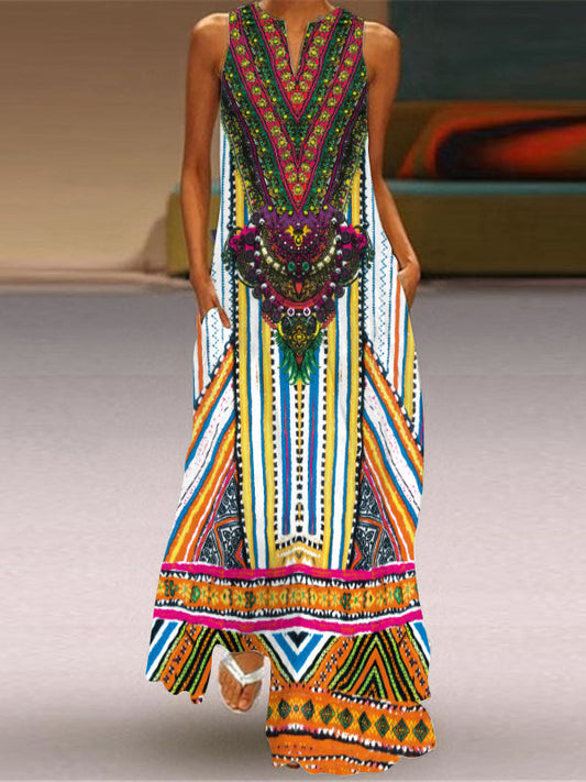 LD | Printed V-neck sleeveless sexy summer dress