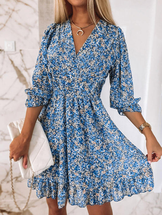 LD | Boho Print Dress with short sleeves and floral pattern