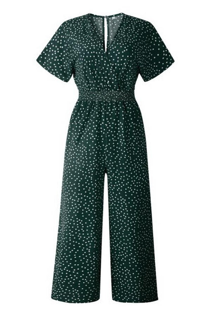 Casual printed-v-neck pocket jumpsuit