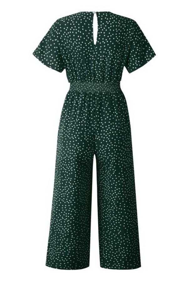 Casual printed-v-neck pocket jumpsuit