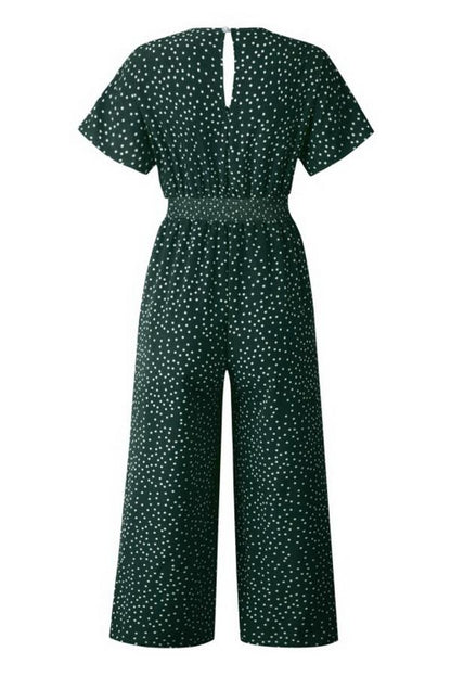 Casual printed-v-neck pocket jumpsuit
