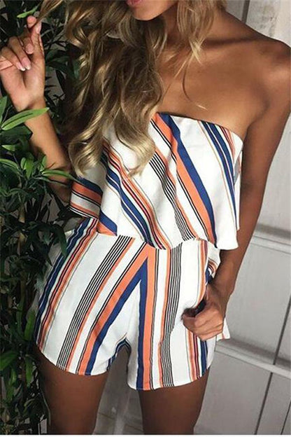 LD Casual striped off-the-shoulder jumpsuit