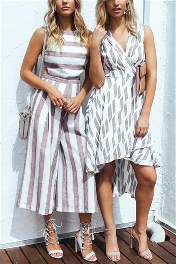 Casual striped jumpsuit with wide legs