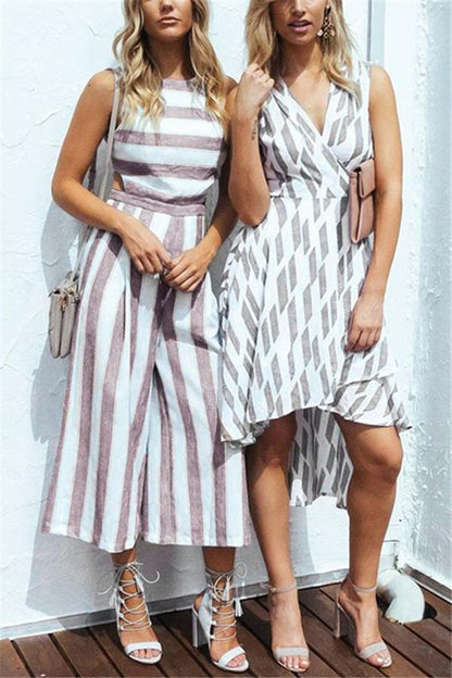 Casual striped jumpsuit with wide legs