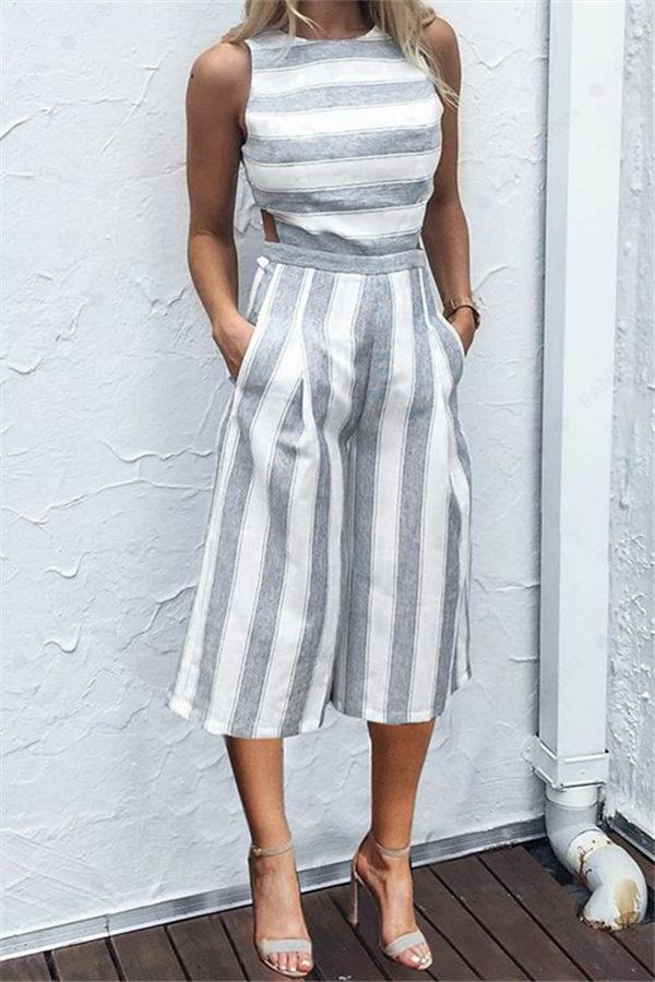 Casual striped jumpsuit with wide legs