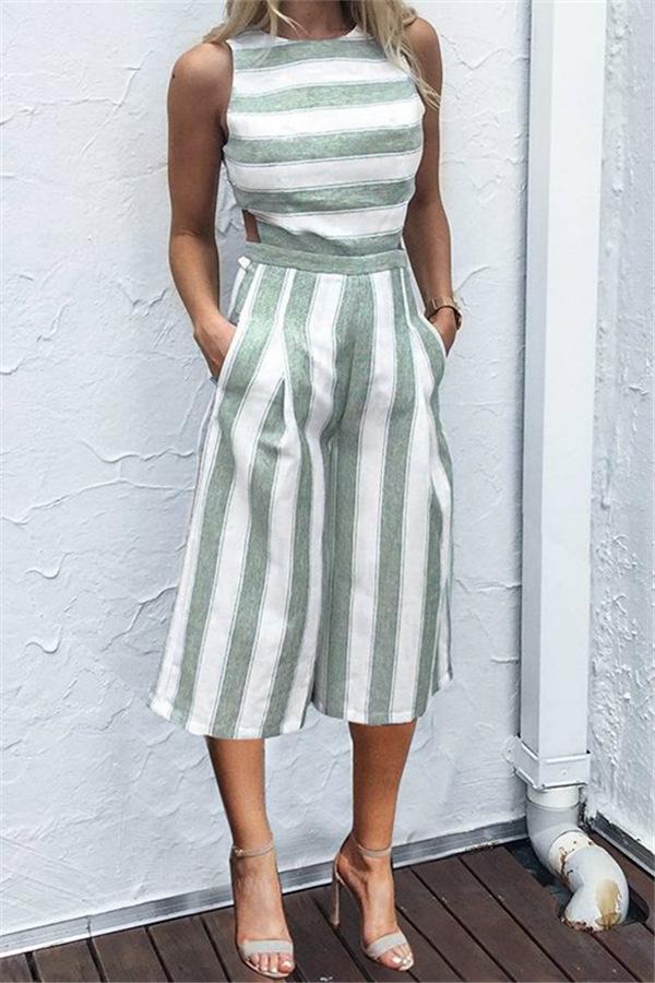 Casual striped jumpsuit with wide legs
