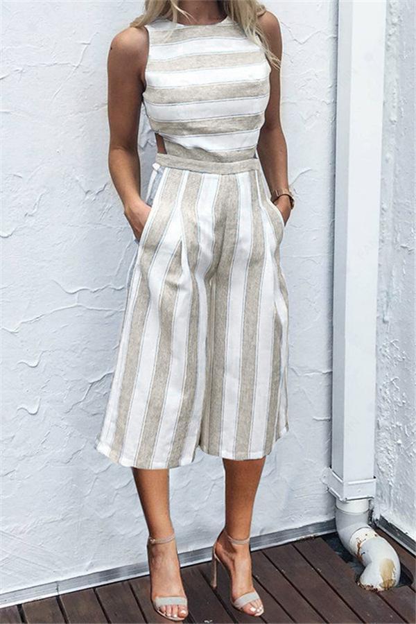 Casual striped jumpsuit with wide legs