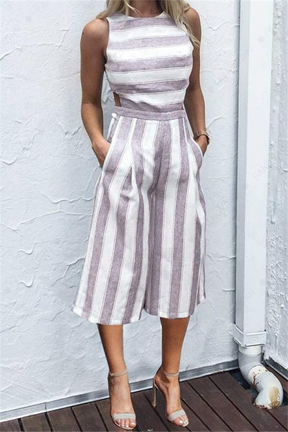 Casual striped jumpsuit with wide legs