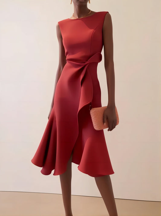 LD Sleeveless midi dress with elegant fringe design