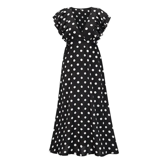 LP | Elegant floral dress with flounced sleeves and chiffon V-neckline