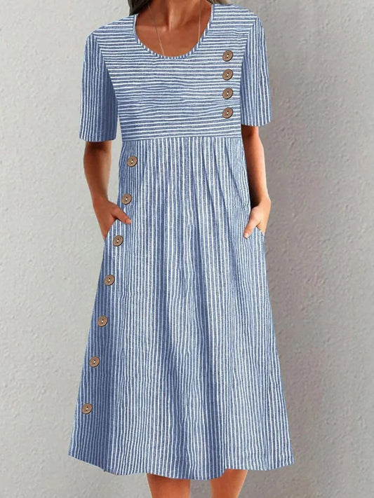 Casual midi dress with stripes and short sleeves