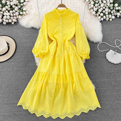 LP | long-sleeved dress with hollowed-out lapels