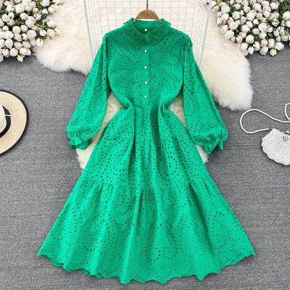 LP | long-sleeved dress with hollowed-out lapels