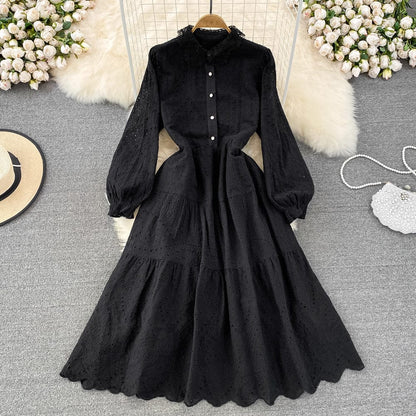 LP | long-sleeved dress with hollowed-out lapels