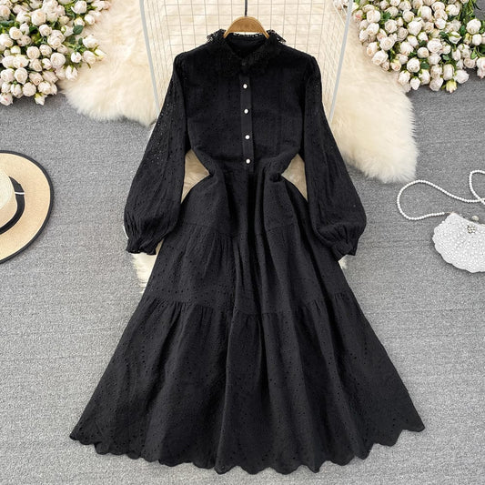 LP | long-sleeved dress with hollowed-out lapels