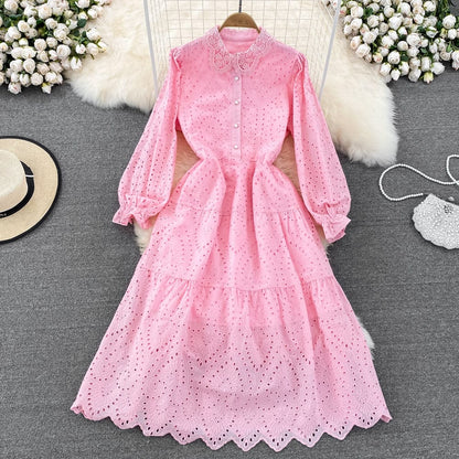 LP | long-sleeved dress with hollowed-out lapels