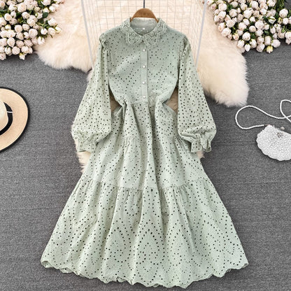 LP | long-sleeved dress with hollowed-out lapels