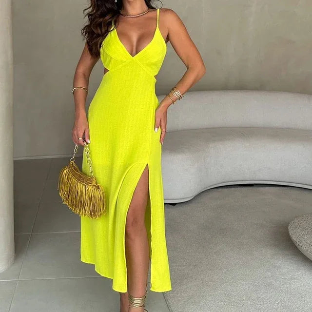 LD Long summer dress with V-neckline