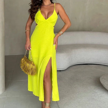LD Long summer dress with V-neckline