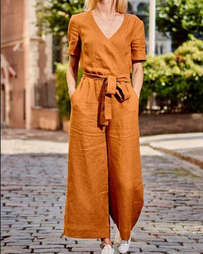 Linn - Belted short-sleeved jumpsuit