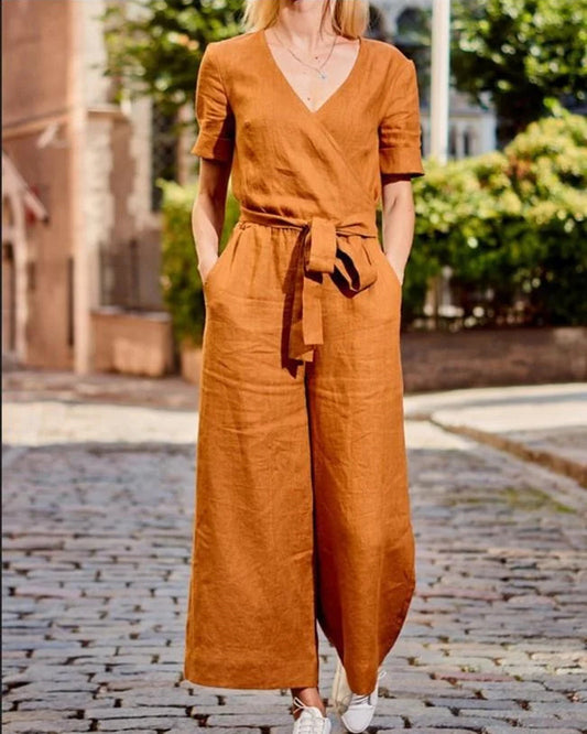 Linn - Belted short-sleeved jumpsuit