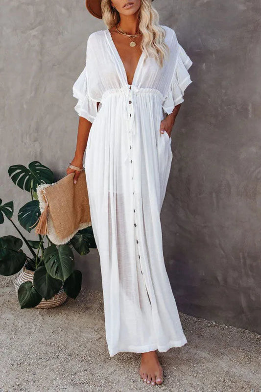 Fairy Air dress with V-neck and sleeves with ruffles