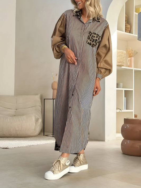 LP | Elegant long dress with leopard print and stripes