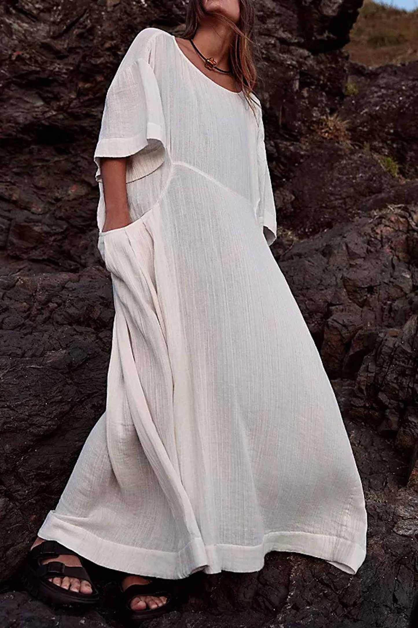 Mc | Trendy short-sleeved, loose-fitting dress with ruched look for plus sizes