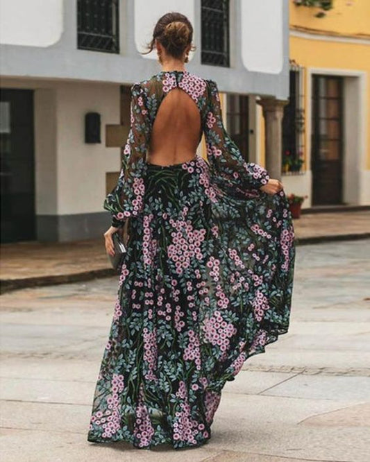 Mc | Vintage floral backless maxi dress
