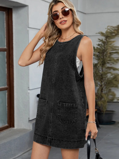 denim jumpsuit dress-with-round-neck