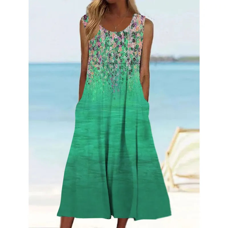 LP | Sleeveless linen dress with summer print