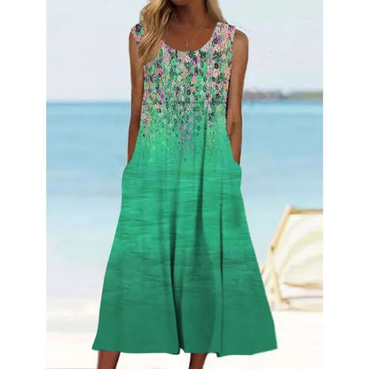 LP | Sleeveless linen dress with summer print