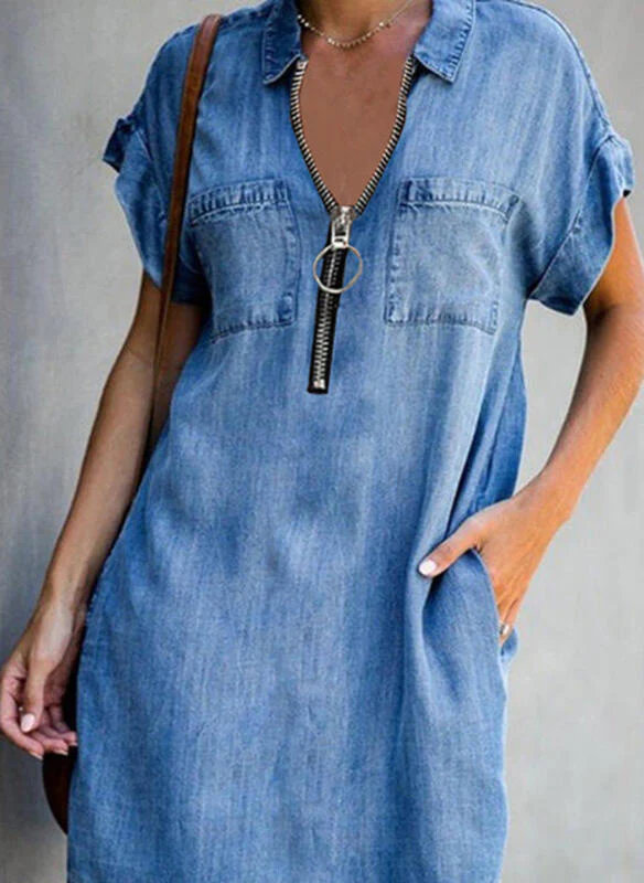 LP | zipper collar slim fit denim suit dress