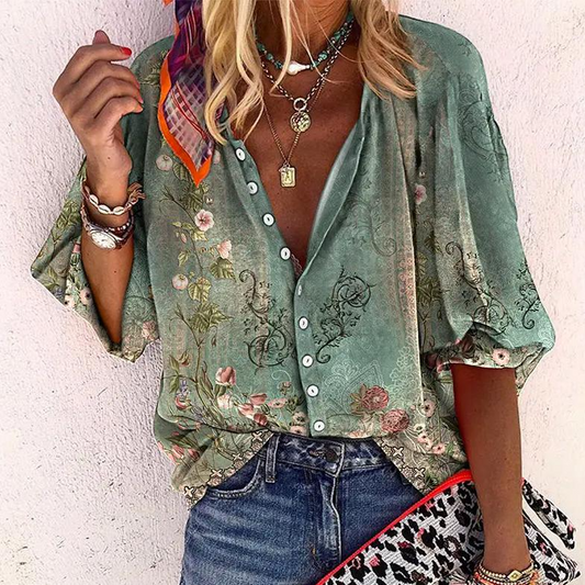 LP | shirt with green print and 3/4 sleeves