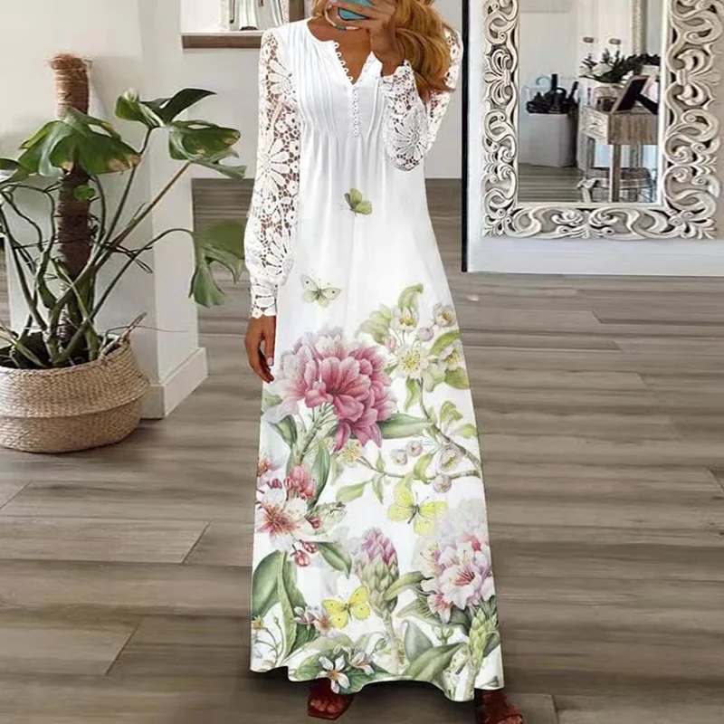 LP | Long dress with lace panel and fashionable floral print