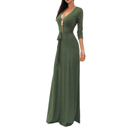 LD Long wrap dress with elegant long sleeves