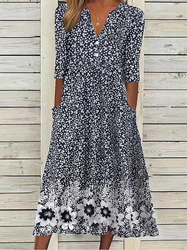 Mc | Casual dress with half sleeves, floral print and sweetheart neckline