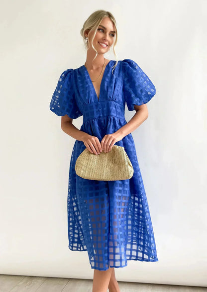 Checkered dress with ruffled sleeves