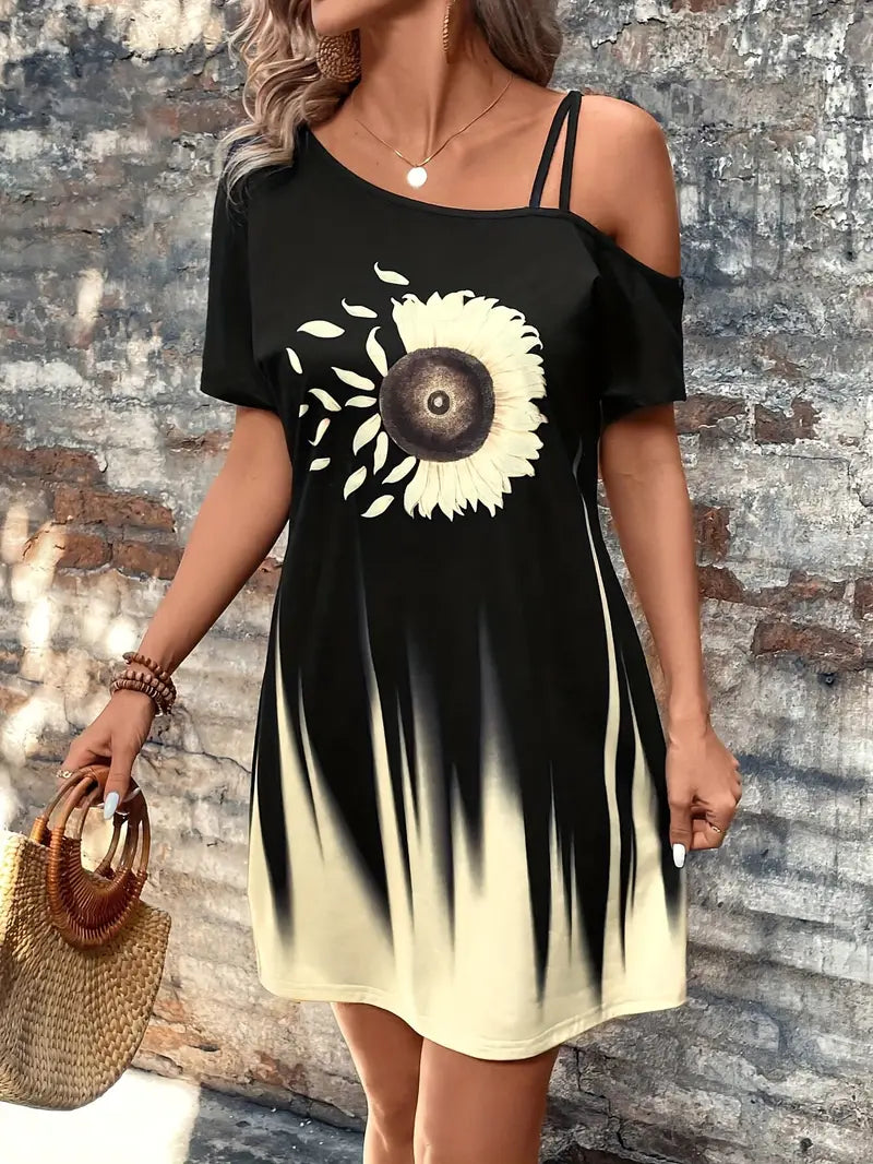 LP | Cute off-the-shoulder dress with sunflower print