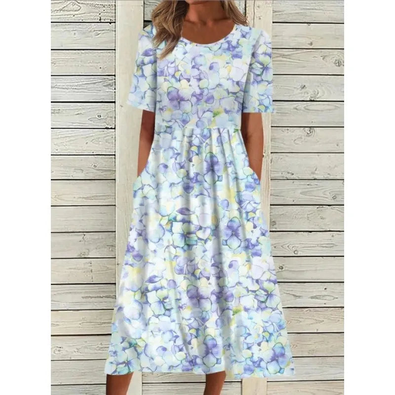 LP | Linen dress with pockets and watercolor floral print