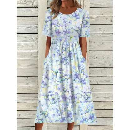 LP | Linen dress with pockets and watercolor floral print