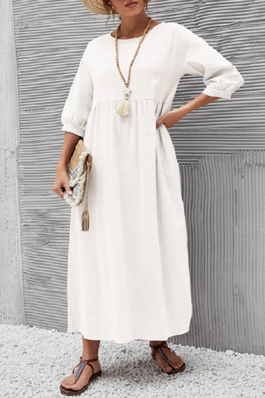 LP | Casual monochromatic A-line dresses with O-neckline