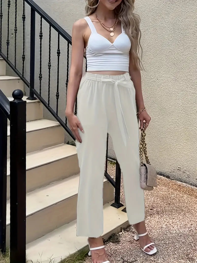 plain casual pants with tie