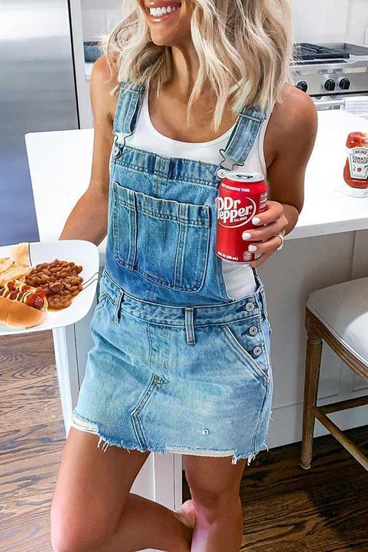 Adjustable buckle denim jumpsuit dress