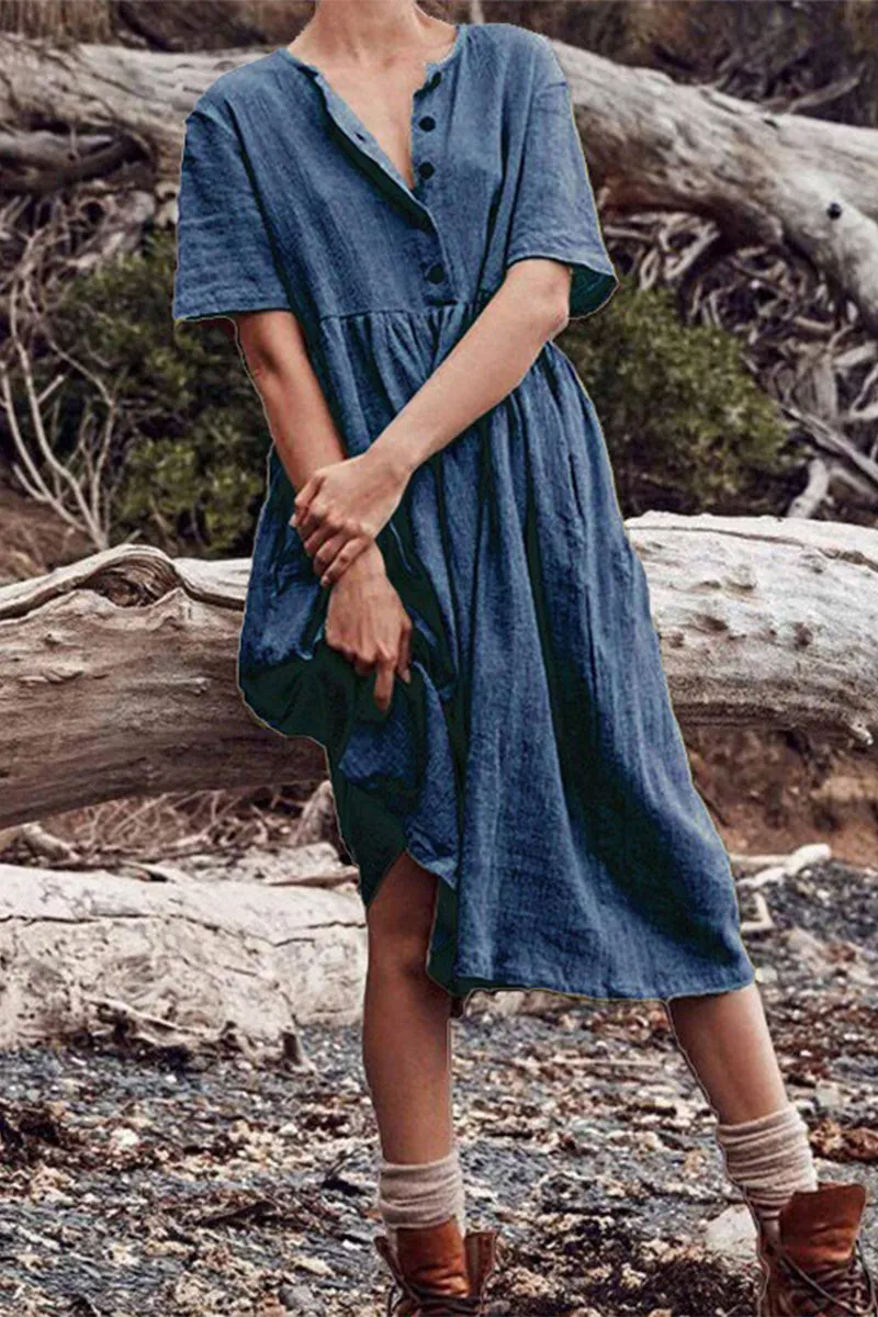 Mc | Simple patchwork dress with O-neck and A-line.