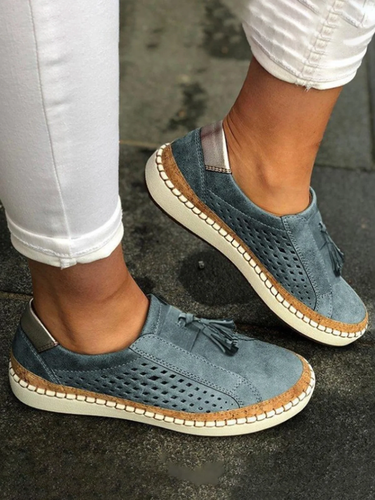 Claudia - Scarpe da ginnastica casual da donna a punta tonda con tacco piatto